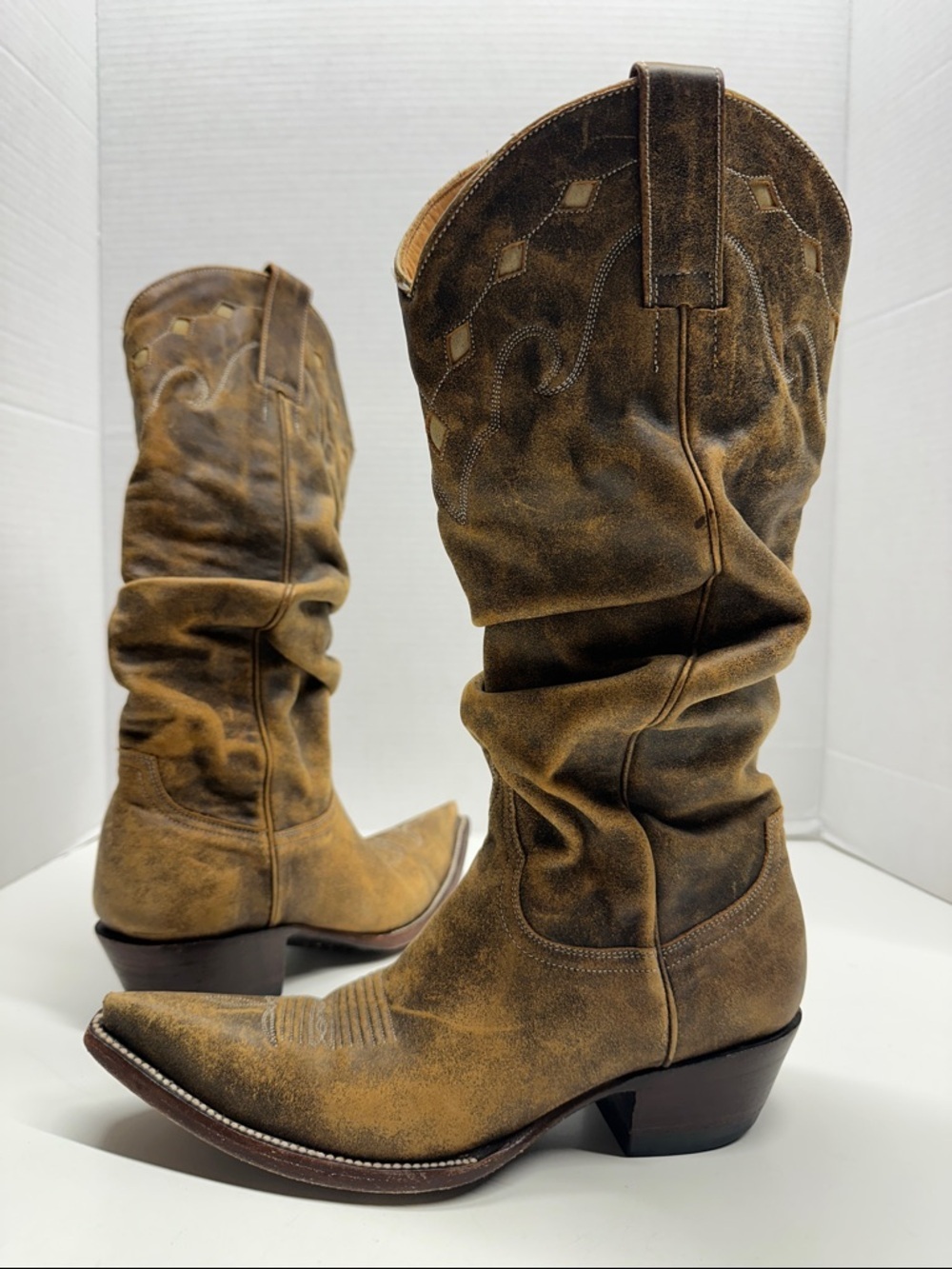 Old Gringo Western Boots Slouch Distressed Leather Tall Tan Brown Womens Size 6